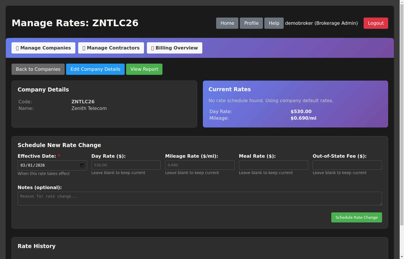 Company Rate Management