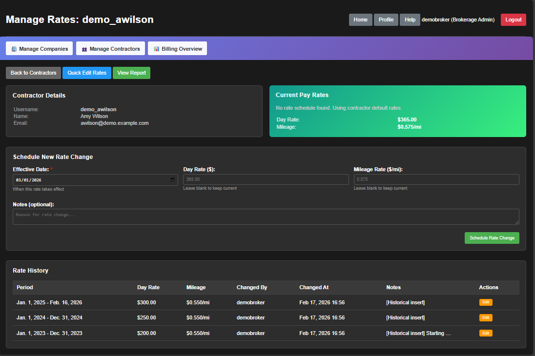 Contractor Rate Management